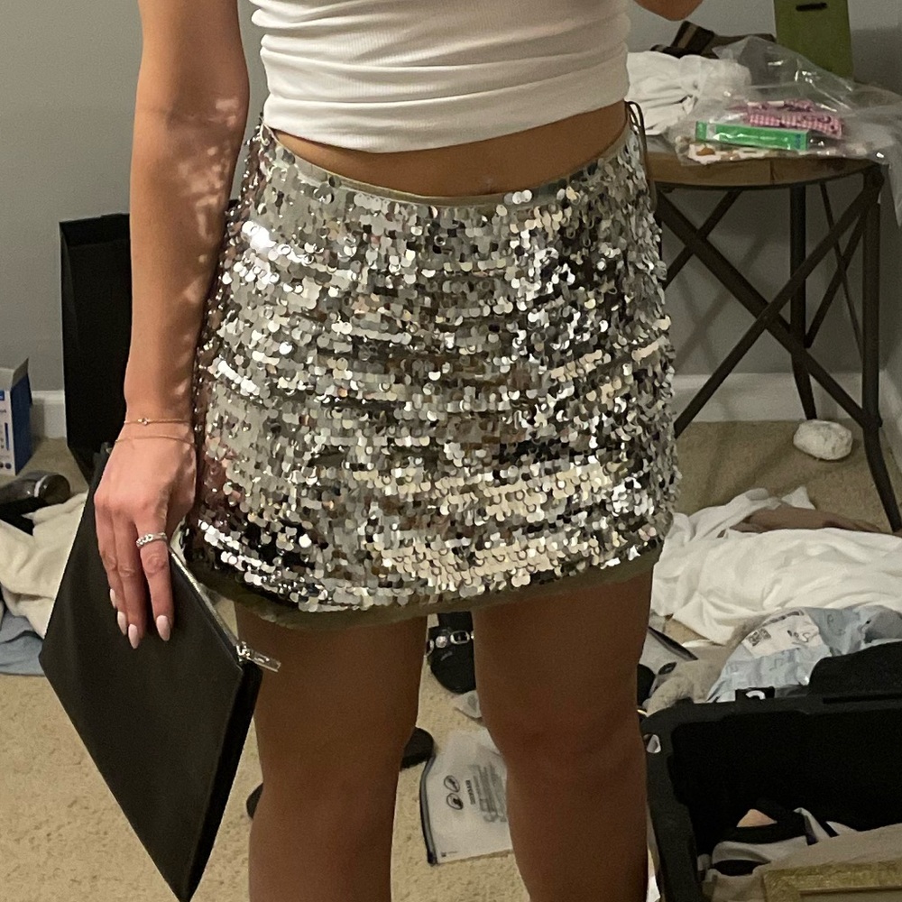 Silver Sequin Mini Skirt